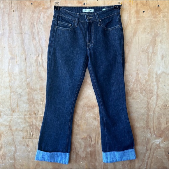 Frame Le Crop Mini Boot Rolled Hem Dark Wash Denim Jean - Picture 4 of 14